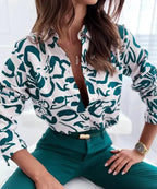 Women Geometric Print Shirt, Spring and Autumn Fashion Long-sleeved Shirts, Camisa Girls Chemise Size S M L XL XXL