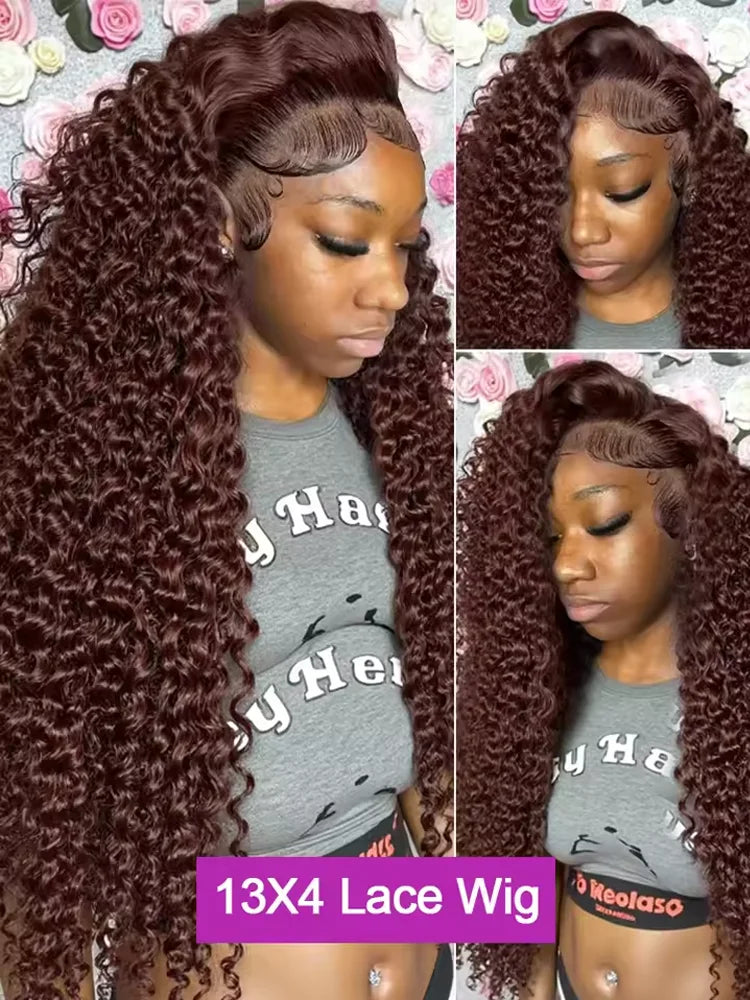 40 Inch Human Hair Wig Deep Wave 13x4Hd Lace Frontal Human Hair Water Wave 100% Lace Front Wig Chocolate Brown Curly Wigs Women Secondary image