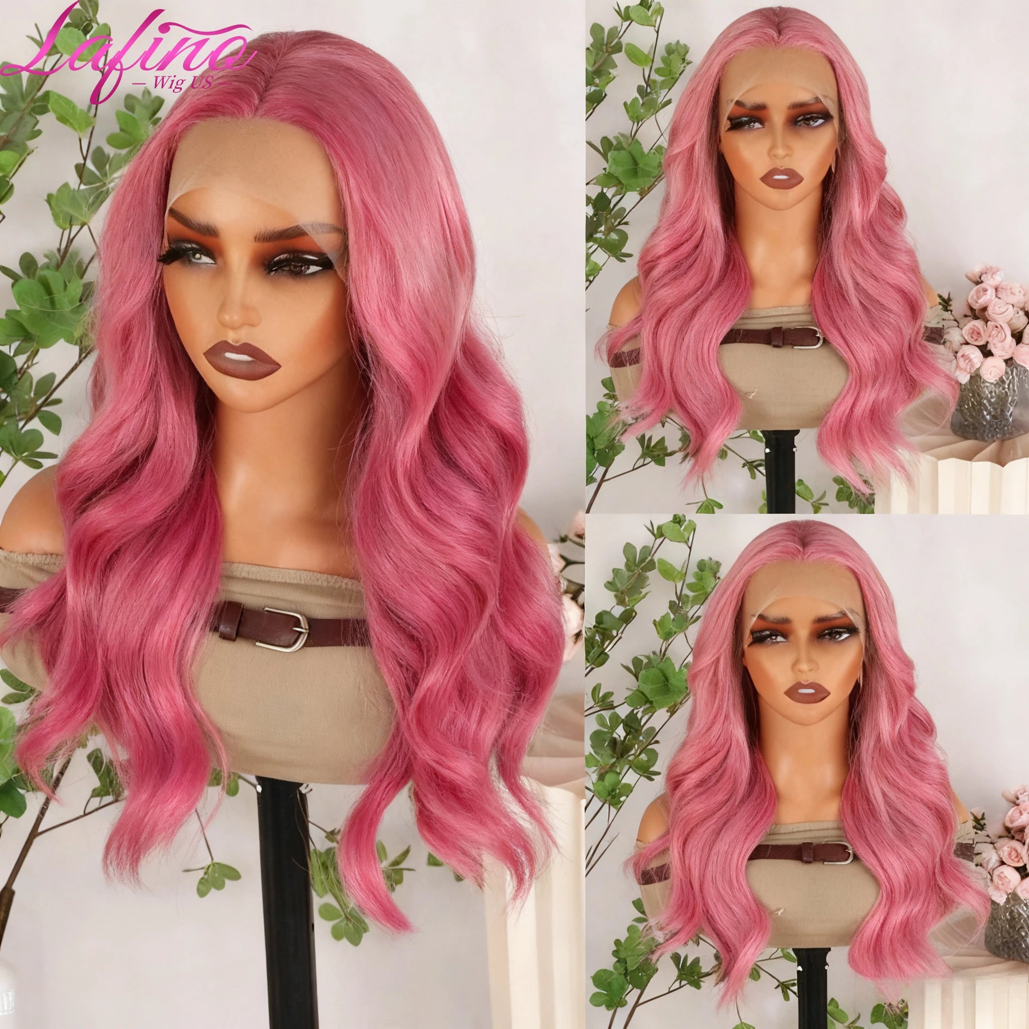 Pink Body Wave 13x4 13x6 HD Transparent Lace Frontal Wigs 30  Inch Lace Front Wig Color Human Hair Wigs Pre Plucked For Women
