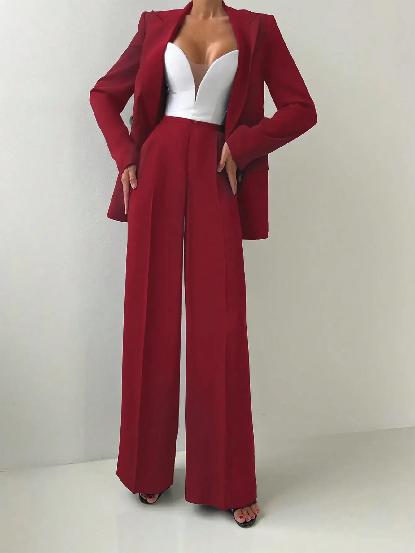 Women's Elegant Casual Blazer Jacket And Straight Trousers 2-Piece Suit Set Chrisimas & New Year Eve Party Outfit Secondary image
