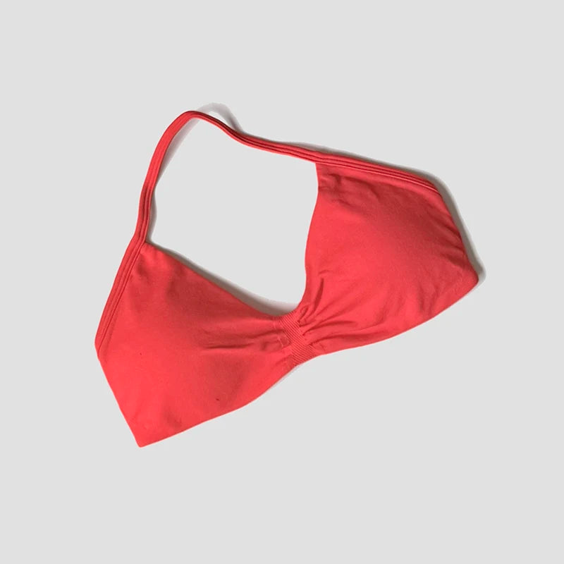 Women Halter Sports Bra Push Up Strappy Sexy Open Back Gym Crop Top Padded Seamless Workout Yoga Tank Tops