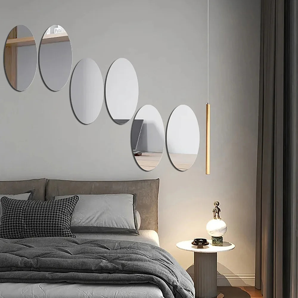 10pcs 3D Wall Sticker Mirror Oval  Acrylic High-definition tough Wall Sticker Home Bedroom Bathroom Self-adhesive Mirror