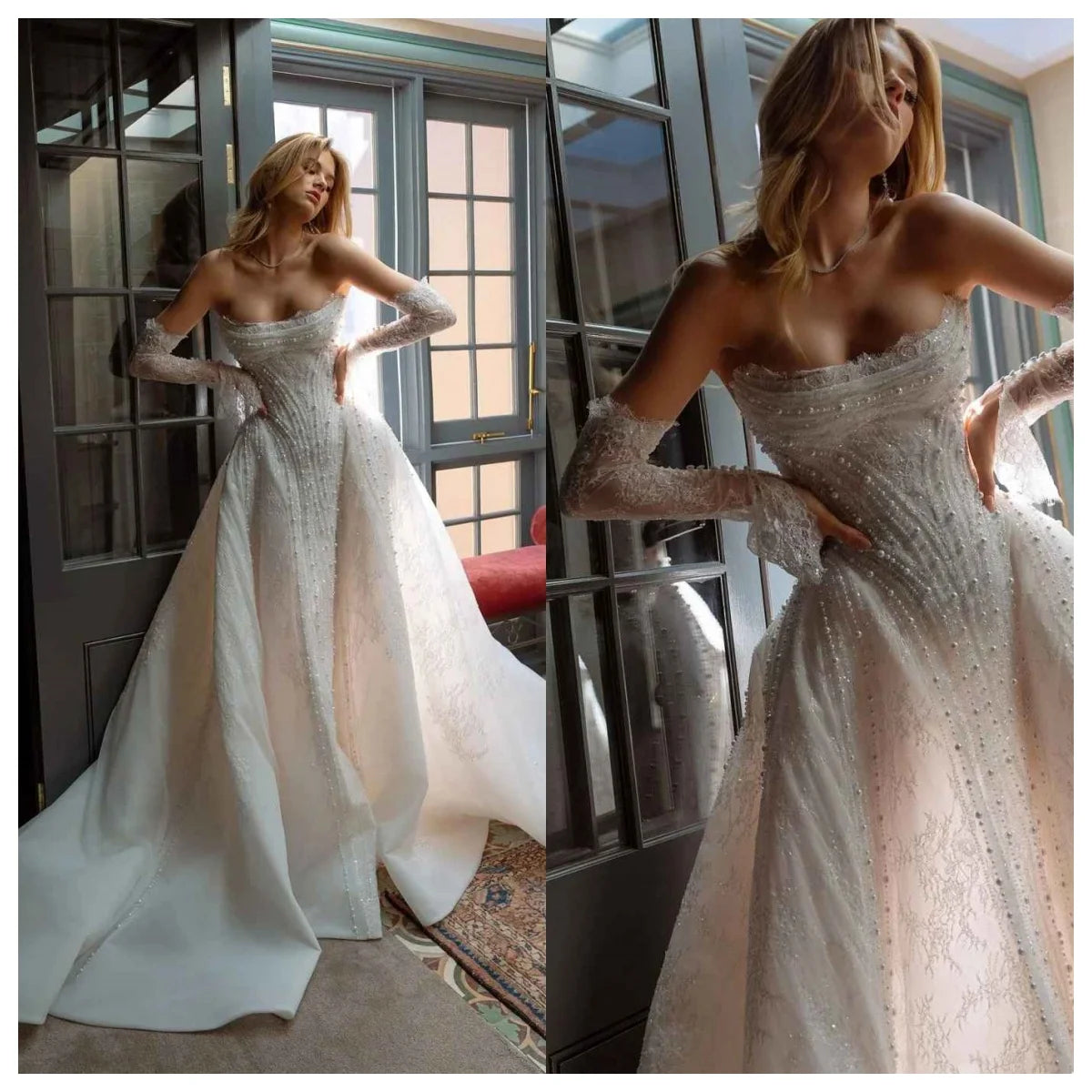 Crystal Mermaid Gown Wedding Dresses Strapless Appliques Evening Prom Dress Special Occasion Gowns Vestido De Noiva Customized Main image