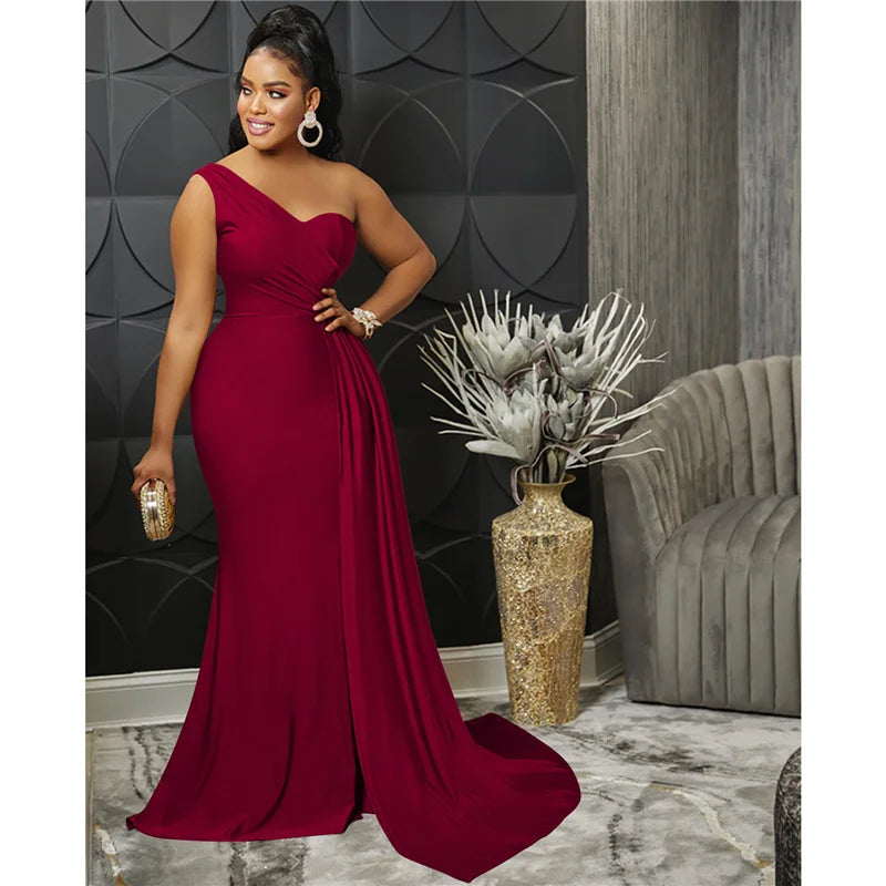 Sexy One Shoulder Elegant Evening Dresses for Women Party Night Mermaid Dress Backless Side Split Bodycon Long Dress Vestidos