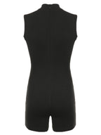Women Summer Bodycon Jumpsuit Playsuits Mock Neck Sleeveless Skinny Short Romper Skinny Sport Bodysuit