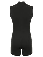 Women Summer Bodycon Jumpsuit Playsuits Mock Neck Sleeveless Skinny Short Romper Skinny Sport Bodysuit