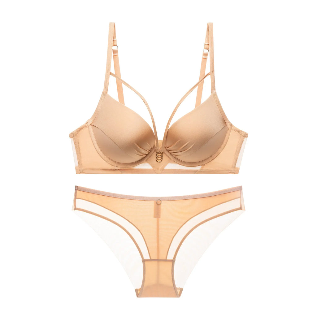 Skeleton Solid Color Plus Size CD Size Lingerie SuitPush Up Bra Set Adjustable Brassiere With Comfort Panties
