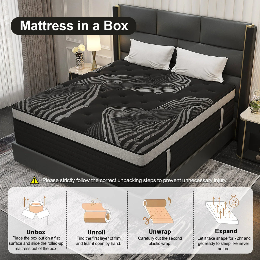 12"14" Gel Memory Foam Hybrid Pocket Spring Mattress Twin Full Queen King Bed Mattress In A Box, Medium Firm Motion Isolation