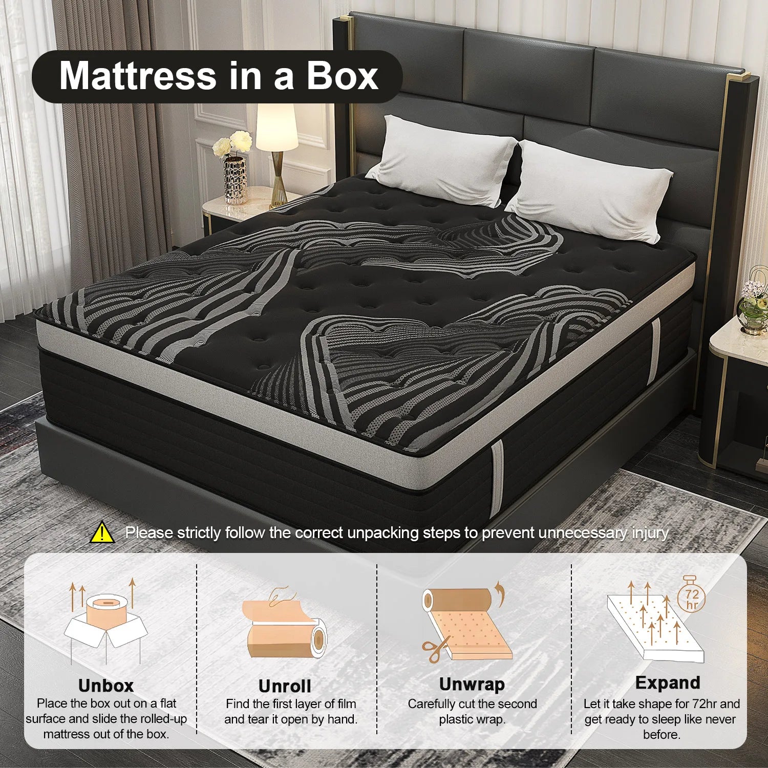 12"14" Gel Memory Foam Hybrid Pocket Spring Mattress Twin Full Queen King Bed Mattress In A Box, Medium Firm Motion Isolation