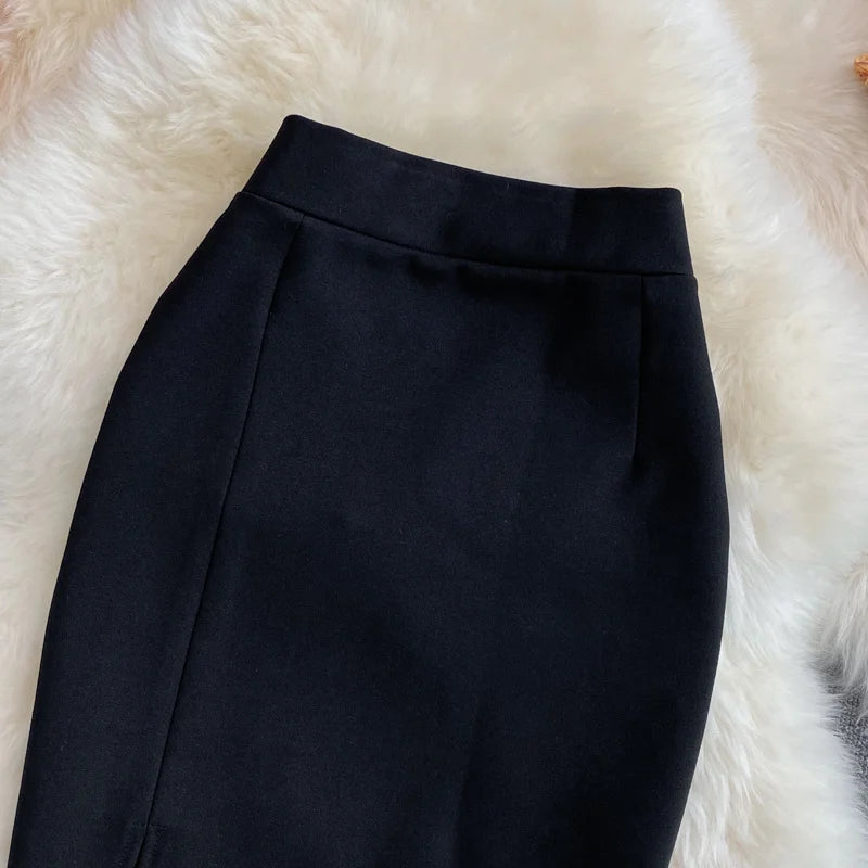 Women's Skirt Solid High Waist Work Pencil Skirt 2026 New Fashion Ladies Slim Fit Split Office OL Skirt Grey Red Black Skirts