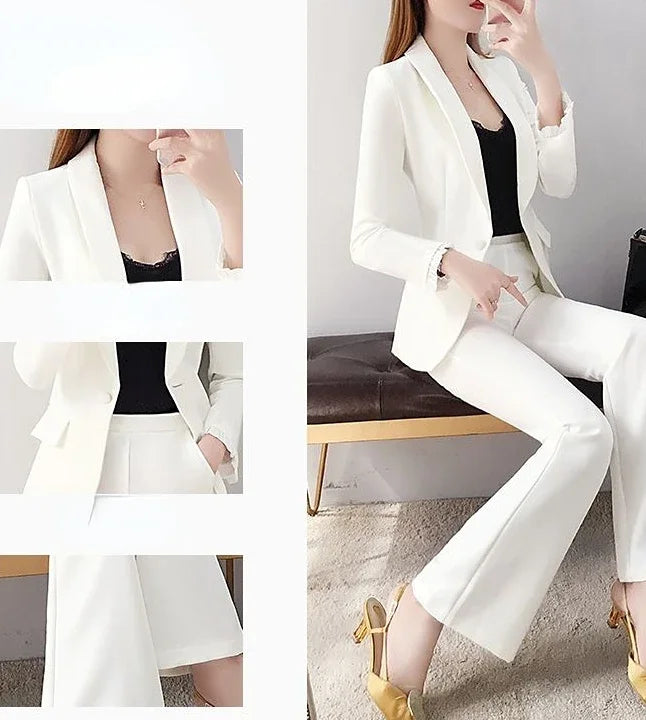 Blazer and White Trouser Suit Professional Womens 2 Pant Sets Two Piece Set Pants for Women Business Wear To Work Outfit Formal