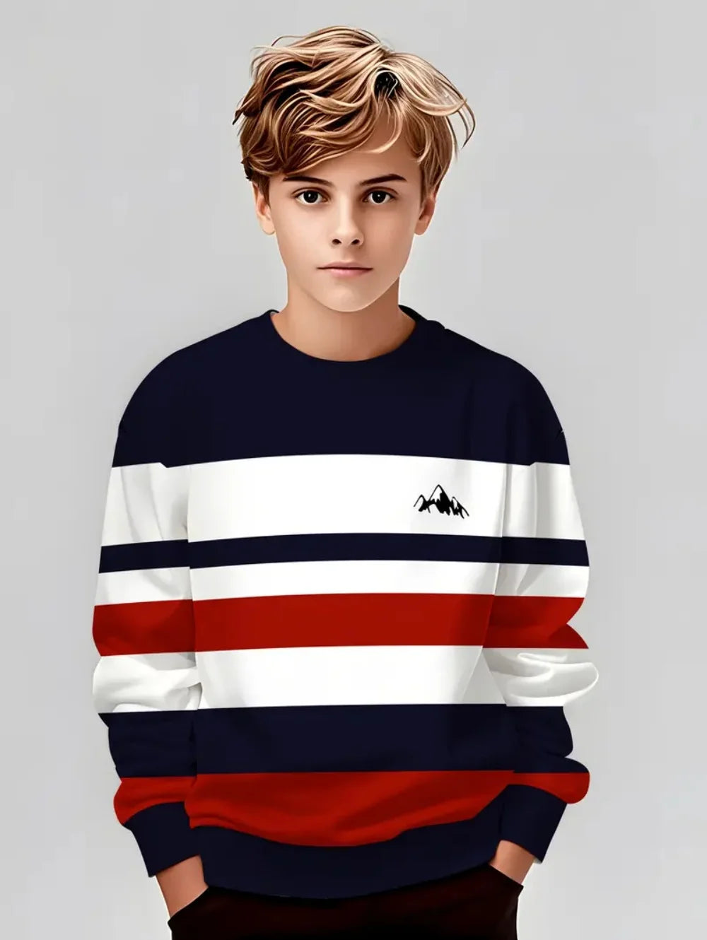 Autumn Classic Boyst-Shirt Outdoor Round Neck Long Sleeves Top Stripe 3D Print Street Loose T-Shirt Comfort Children's Clothing Main image
