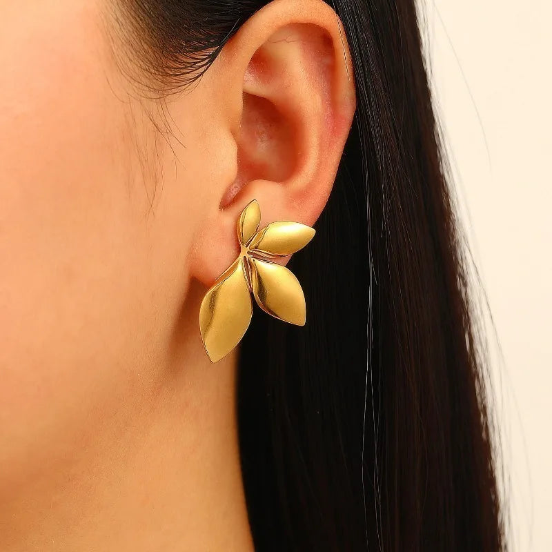 Stainless Steel Leaf Shaped Floral Stud Earrings for Women Girls Trendy Fashion Jewelry High Quality Dainty Elegant Gift Ideas Secondary image