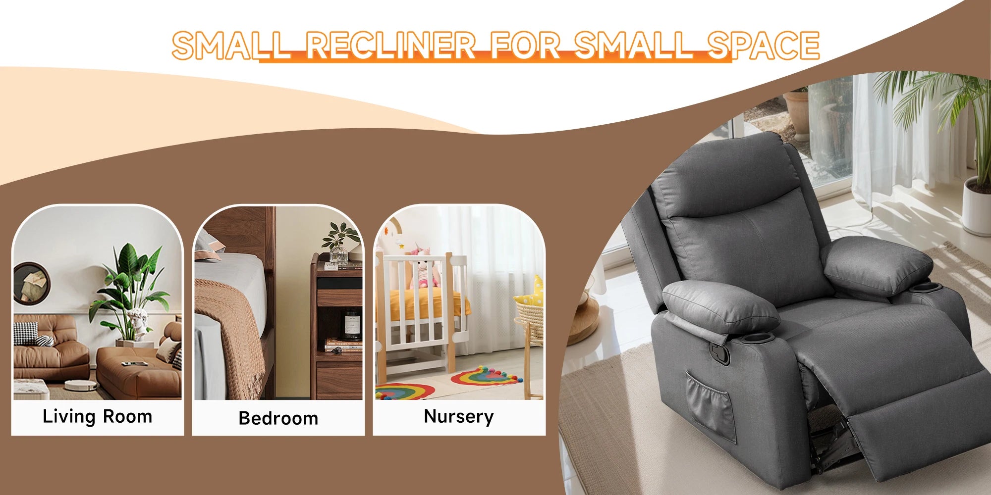Korser Small Recliners for Small Spaces, Reclining Manual Chair with Cup Holders and Side Pockets  for Living Room, Bedroom
