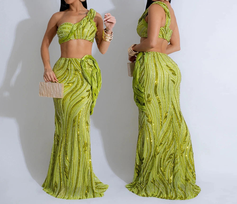 Sexy One-shoulder Long Summer Dress Sequin Birthday Holiday Elegant Party Evening Dresses Luxury Womens Prom Dresses XSY29