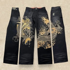 American Japanese Retro Selvedge Jeans Man Y2K High-end Brand Natural Indigo Dip Dyeing Harajuku Mopping Pants