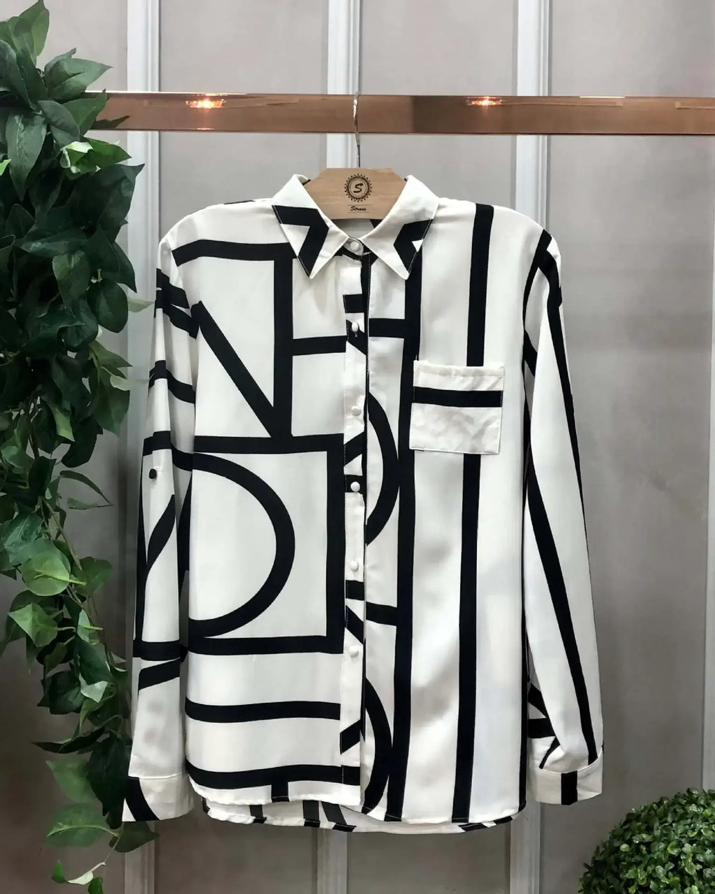 Women Geometric Print Shirt, Spring and Autumn Fashion Long-sleeved Shirts, Camisa Girls Chemise Size S M L XL XXL
