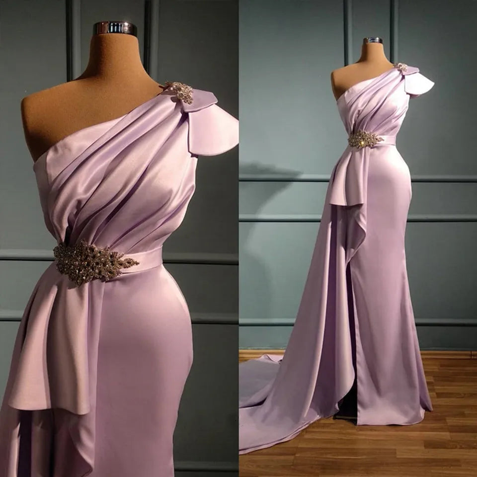 Mermaid Evening Dresses Women 2025/2026 Formal Party Night One Shoulder Vestidos De Gala With Crystal Belt Elegant Long Prom Gowns