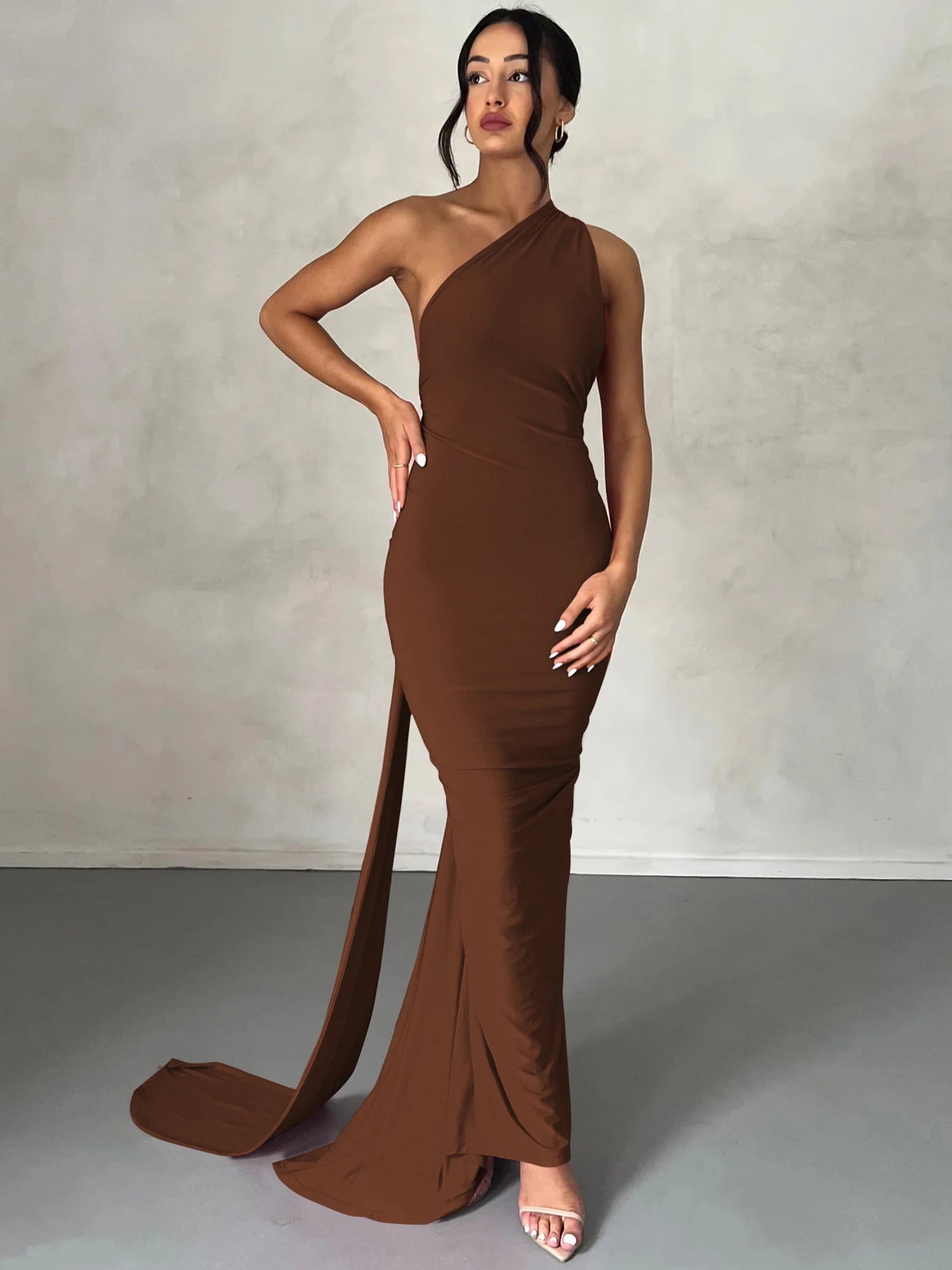 Dulzura One Shoulder Backless Ruched Slim Ribbon Long Dress Women Solid Sexy Elegant Dress Evening Party Club Prom Summer Outfit