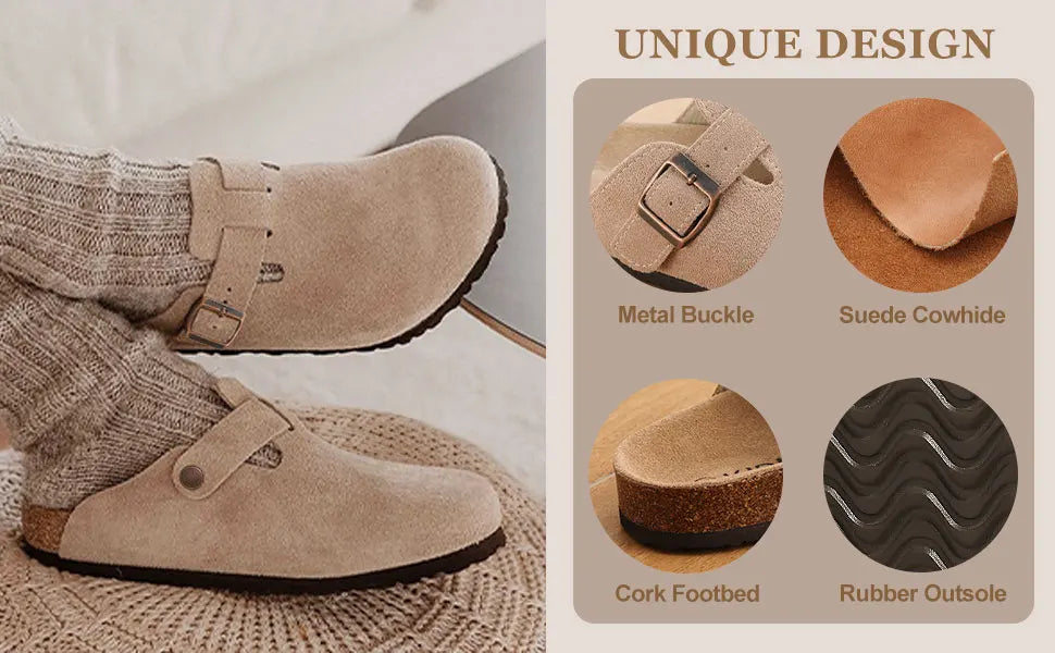 Crestar Fashion Clogs Slippers For Women Classic Suede Men Mules Cork Footbed Leather Potato Shoes With Arch Support Beach Slide