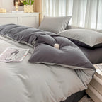 2-side Solid Color Brush Fabric Bed Set 4 Pieces Duvet Cover Pillowcase Bedding Set Bed Sheet Quilt Cover Single Queen King Size