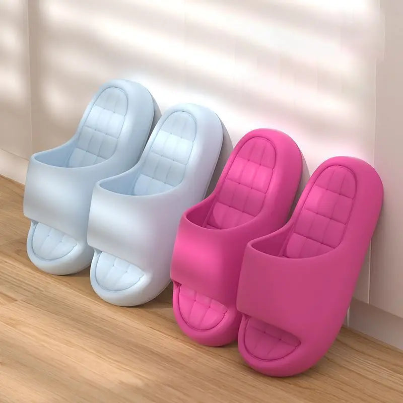 Unisex Bathroom Slippers Cloud Cushion Slides Summer Flat Sandals Thick Platform Shoes Man Indoor Non-Slip Couple Flip Flops