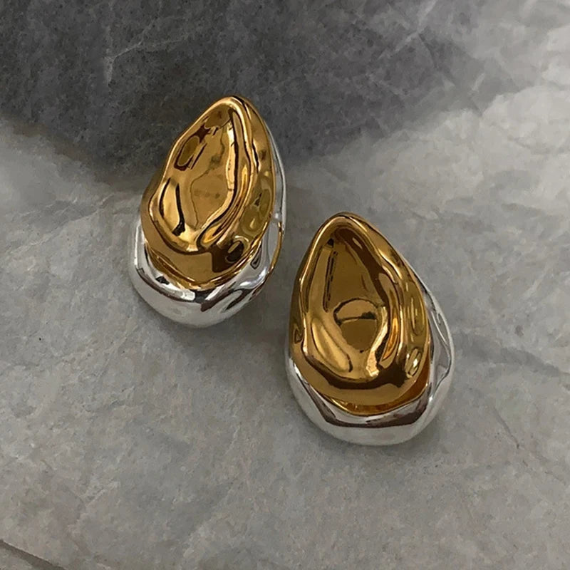 Stainless Steel Vintage Droplet Metal Splice Stud Earrings for Women Two Wear way Mix Color New Accessory Charm Luxury Jewelry Main image