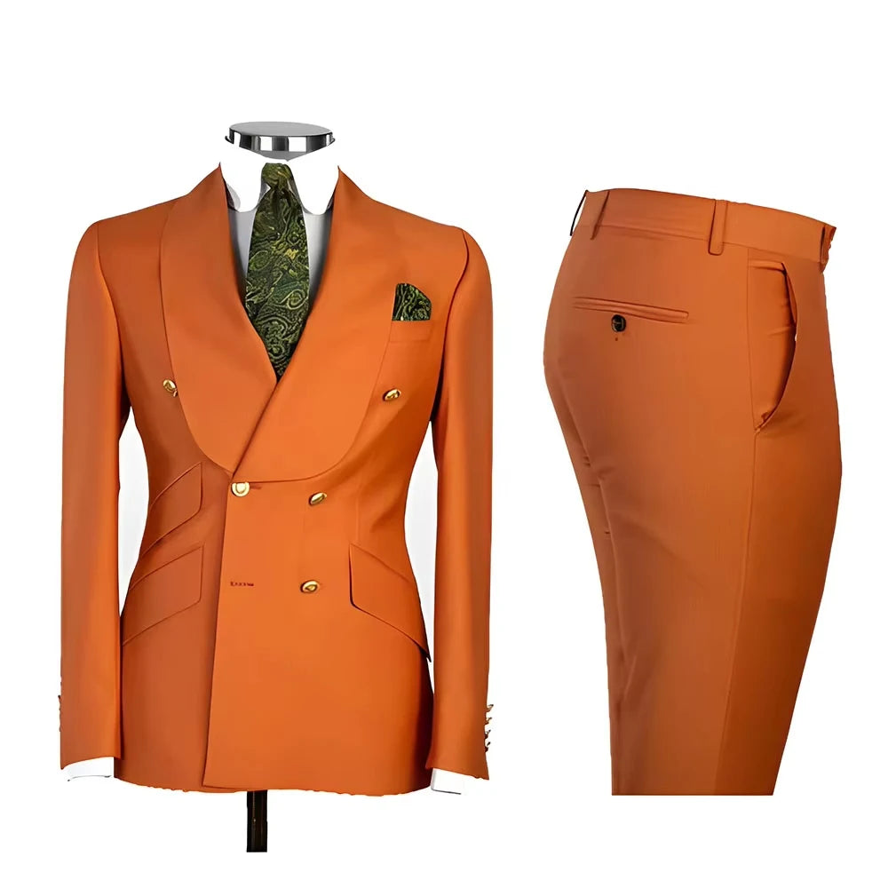 Men's Double Breasted Tuxedo Suit Shawl Lapel Slim Fit 2 Piece Blazer & Pants Formal Business Luxury Suits Casual Wedding Groom