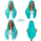 Mint Blue Color Synthetic Lace Front Wigs for Fashion Women 24 Inch Long Silky Straight Hair Mint Green Wig 13x4 HD Lace Front W