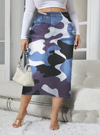 2026 Women's Spring Autumn Elegant Modest Plus size Skirts Fashion Women Silm Fit Dress Imitation Denim Print Bag Hip Skirt