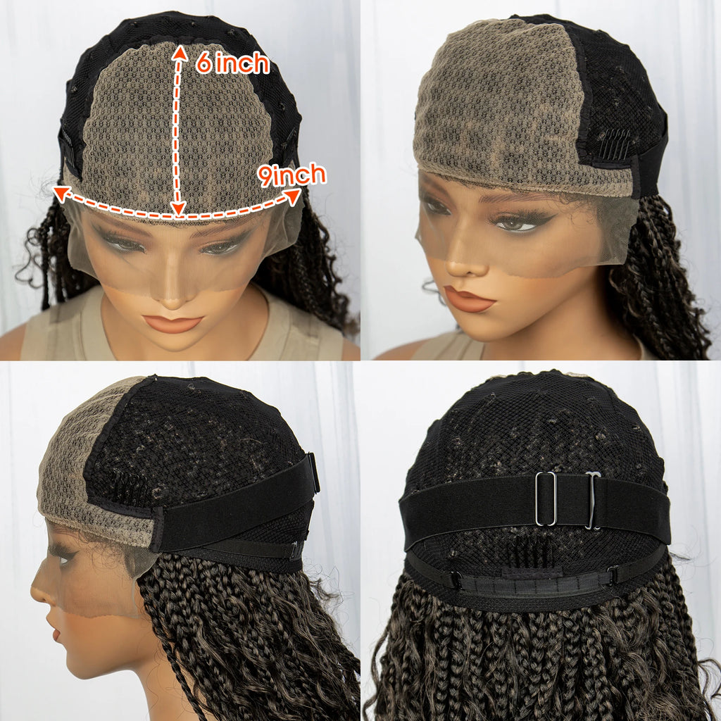 32inch Synthetic Boho Knotless Braided Wigs for Black Women Bohemian Box Braids Wigs Lace Front Braided Lace Wigs with Baby Hair