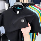 Summer Luxury 100%cotton Man Short-Sleeved T-Shirt Round Neck Delicate Embroidery Absorb Sweat Ventilate Leisure Men's Clothing