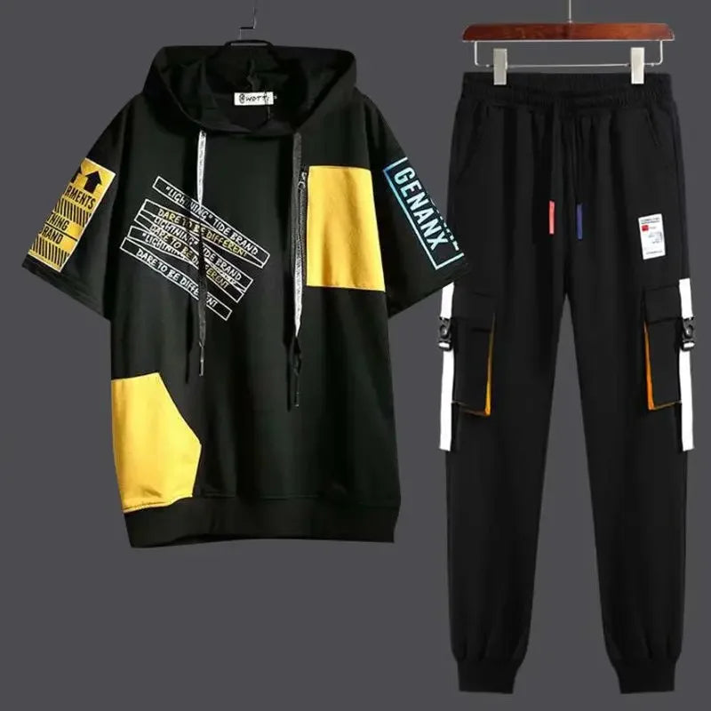 Pants Sets Print Sports Suits Jogging Clothes for Men Hoodie Tracksuit Alphabet Male T Shirt Sweatpants Top Basic Regular Fit S