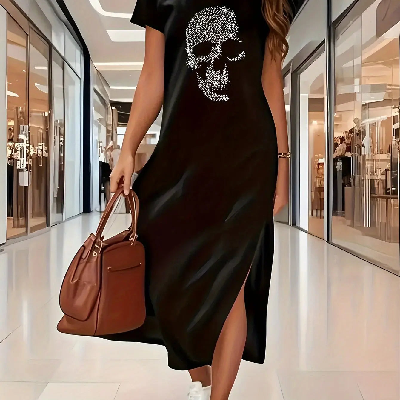 SummerLoose and comfortable long dress long T-shirt dress women's summer clashing dresses Secondary image
