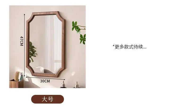 Retro Solid Wood Dressing Mirror Makeup Mirror Wall-mounted Bathroom Toilet Wall-mounted Punch-free Rectangular Bathroom Mirror