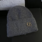 Letter Fluffy Angora Fur Beanies Winter Hat for Woman Luxury Fluffy Knited Hat Bonnet Lady Autumn Winter Warm Skullies Cap