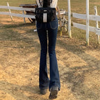High Waist Flare Jeans - Elastic Bell Bottom Denim Pants