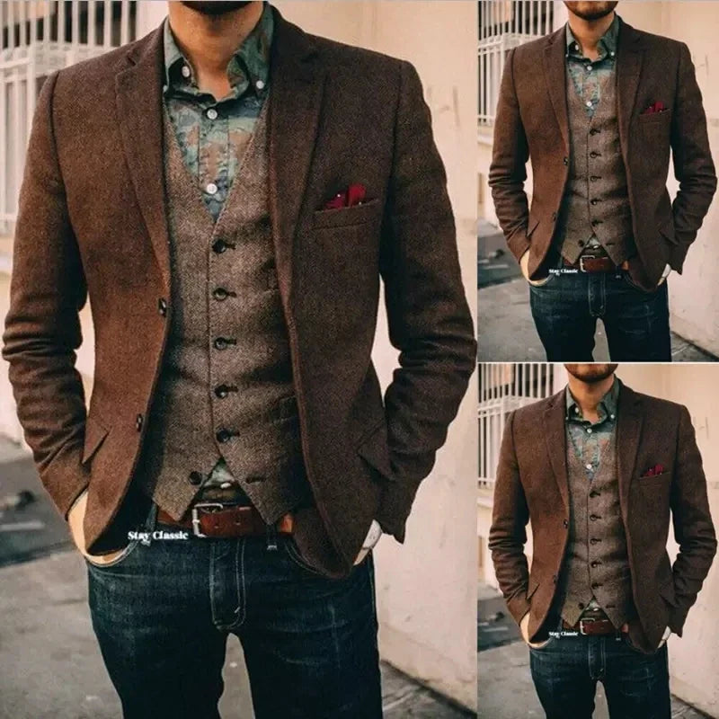 Mans Suits Tweed Groom Tuxedos Wedding Dress Prom Dresses Evening Dress Peaky Blinders Groom Wear Two Pieces (Jacket+Vest) Main image