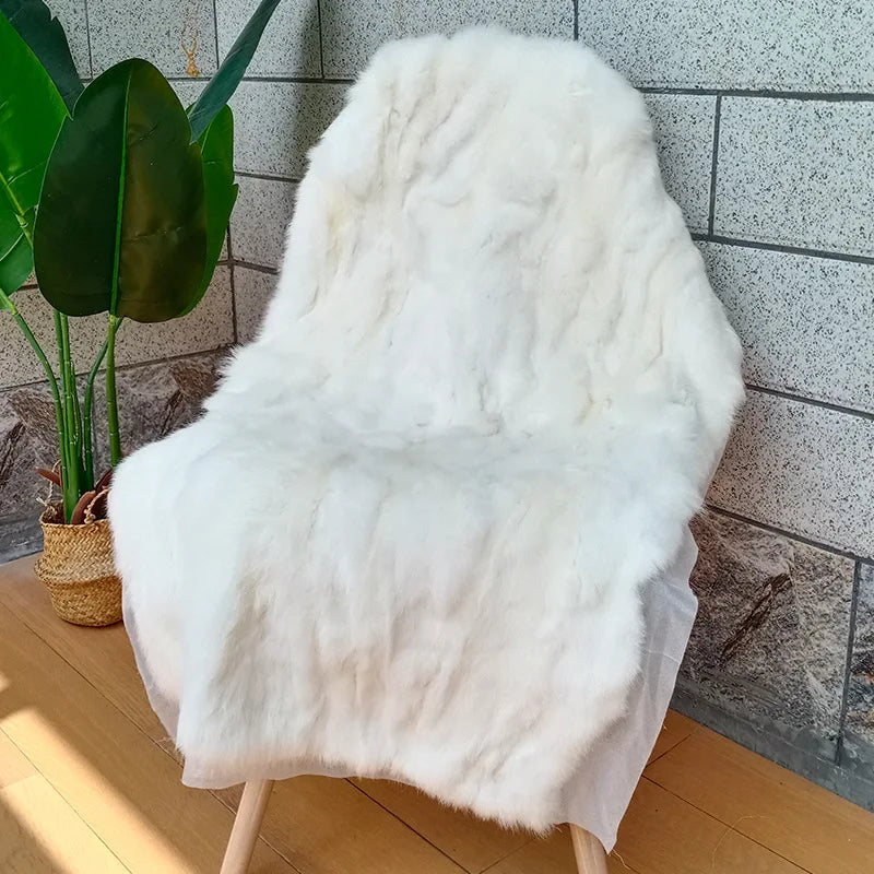 50x100cm Natural Rabbit Fur Patchwork Blankets Winter Bedspread on The Bed Striped Throw Blanket Soft Sofa Cover Christmas Party