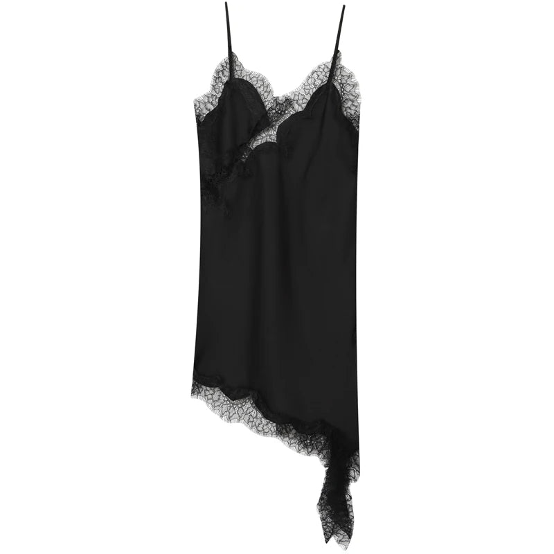 HXAO Womens Dresses Lace Asymmetric Slip Dress Summer 2026 Sexy Evening Dresses Ladies Mini Brown Sleeveless Backless Vestidos