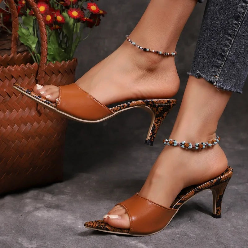 Simple Snake Pattern Stiletto Slippers Fashion Pointed Toe Open Toe Anti-Slip Wear-Resistant High Heels Secondary image