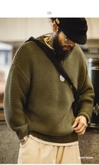 Maden Retro Heavyweight Knitted Sweater Loose Round Neck Pullover Warm Versatile Base Layer Knitwear for Men's Autumn and Winter