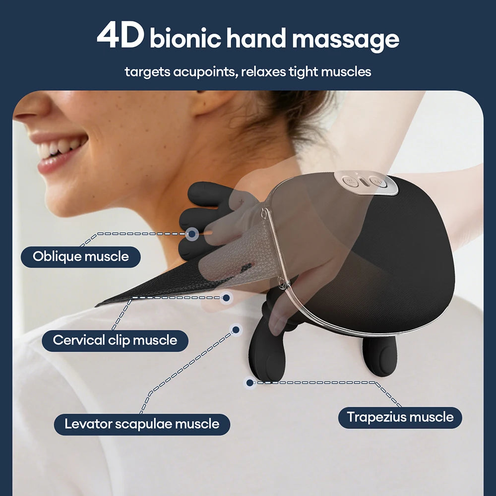 Bionic Finger Neck And Shoulder Massager Cervical Trapezius 4D Kneading Body Back Hand Massage Shawl Brushless Motor