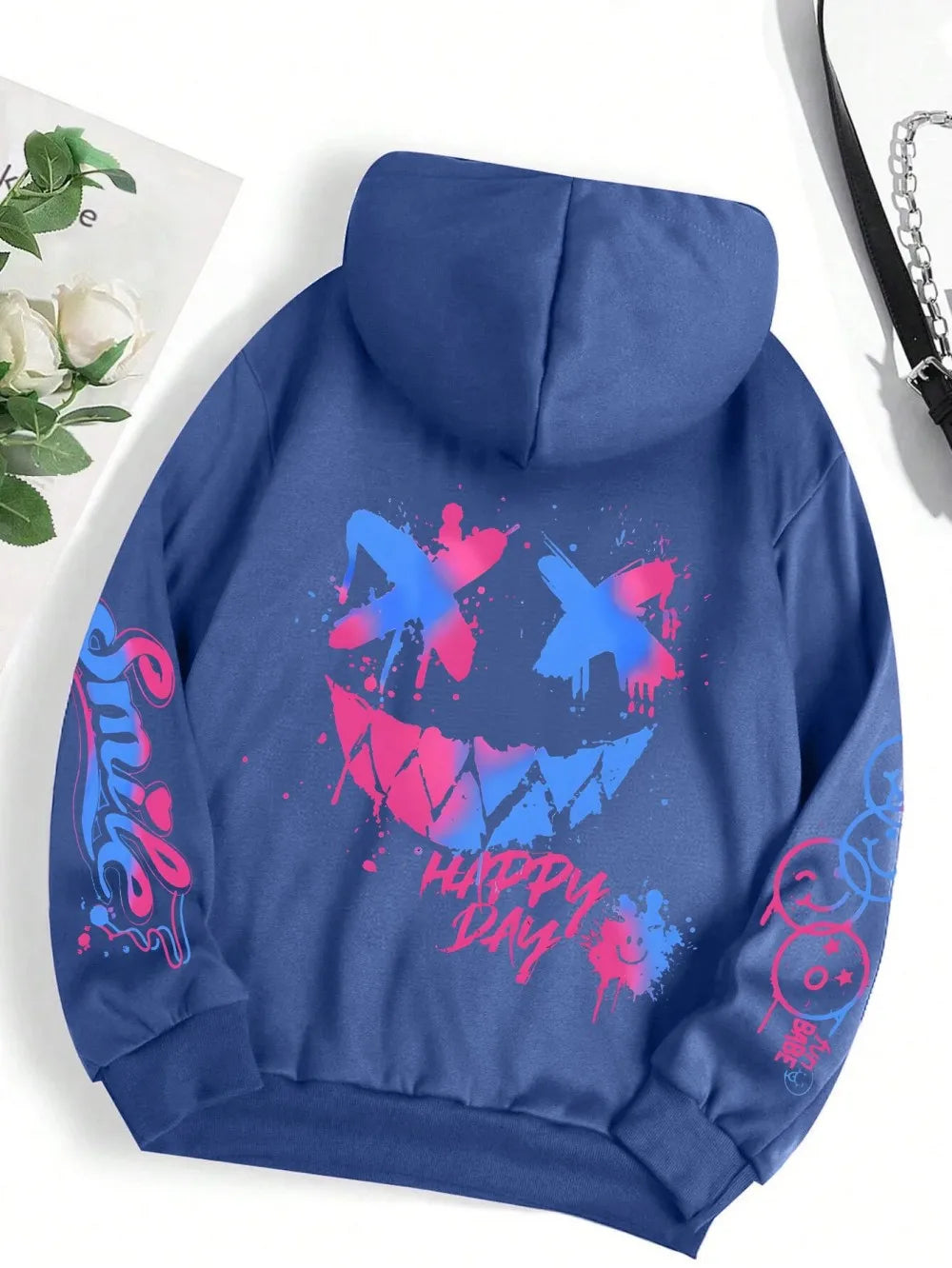 New autumn men's personalized smiling face print comfortable breathable hooded sweatshirt outdoor street fashion hooded sweatshi