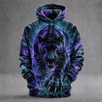 Men's Wolf 3D Printed Hoodie, Fierce Animal Graphic Hooded Sweatshirt, Long Sleeve Casual Streetwear Pullover Tops