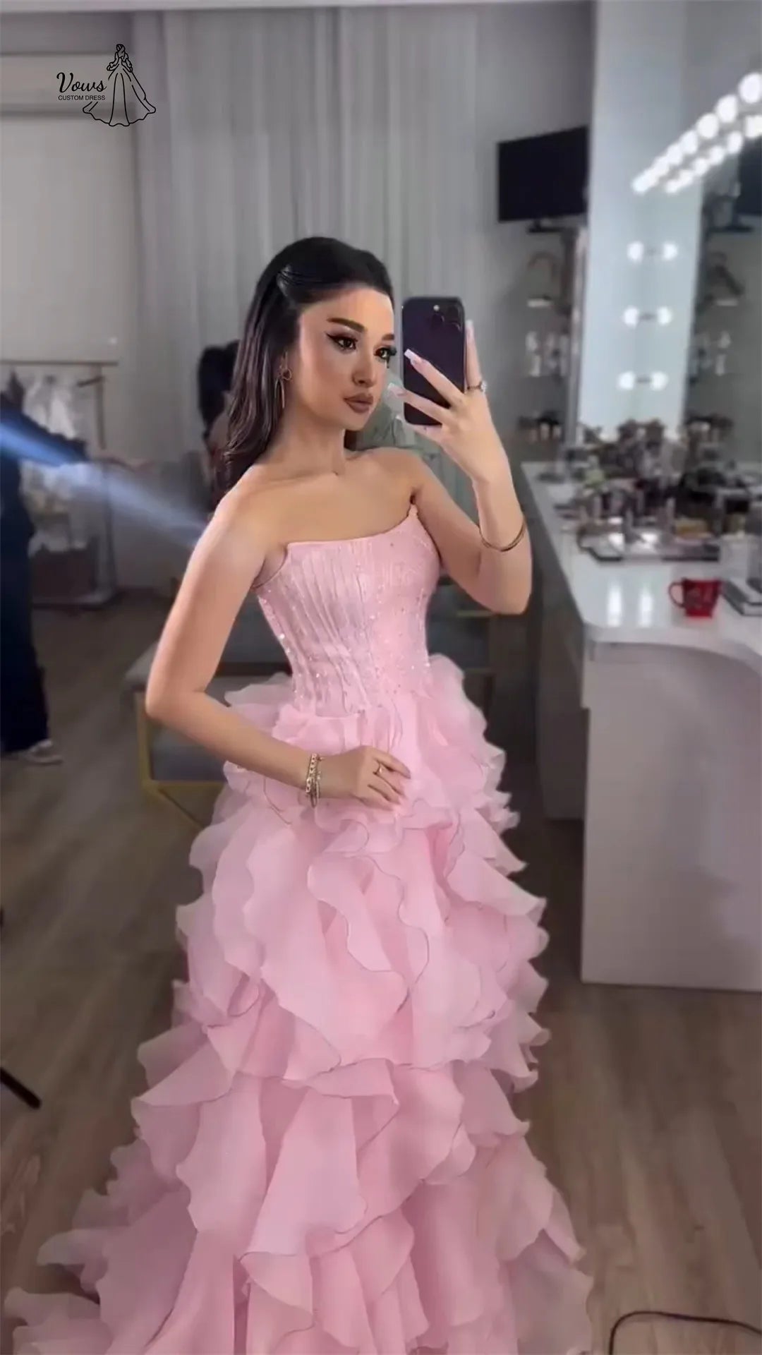 Vows Elegant Party Dresses for Wedding Woman Ceremony Dress Custom Made Line A Off-shoulder Pink Embroidered Yarn Ball Gowns Main image