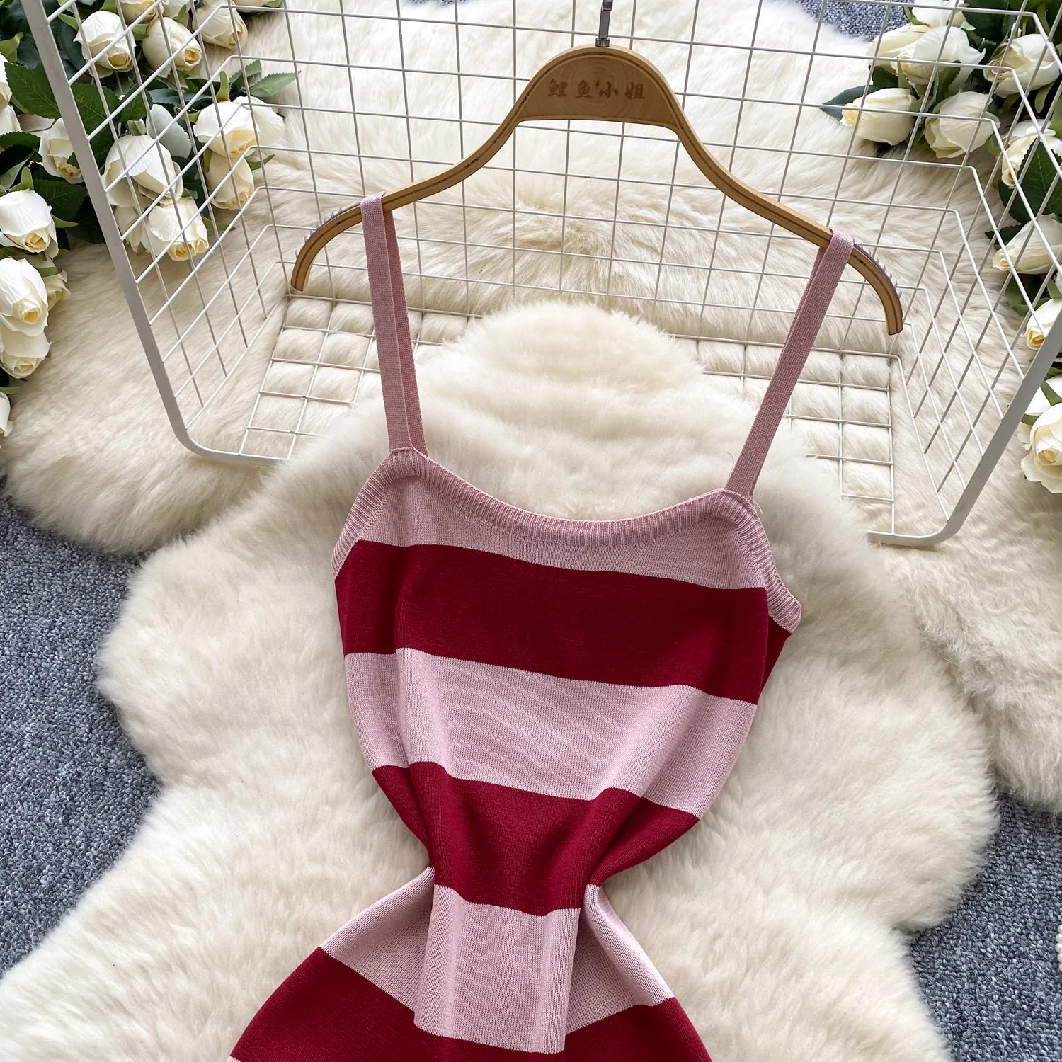 2025 & 2026 Lady New Stripes Ins Fashion Sexy Package Hips Bodycon Dress  Summer Knitted Spaghetti Straps Outfits Maxi Long Women Dress