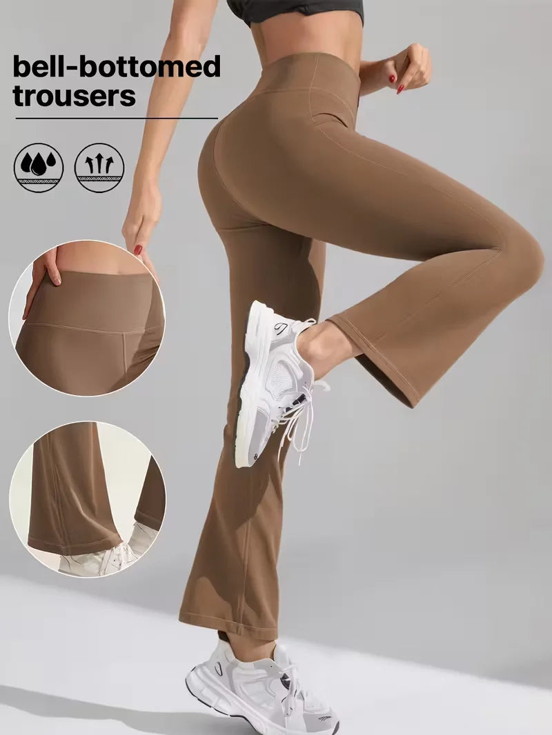 Women's clothing elegant temperament high waist bell bottoms, fashion sports style, breathable materials, bodybuilders must