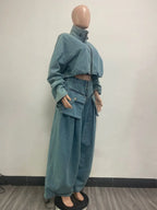 Denim Two Piece Sets Women Coat Jacket Wide Leg Pants Jeans Suits Matching Sets Trousers Outfits 2025/2026 Y2k Streetwear Party