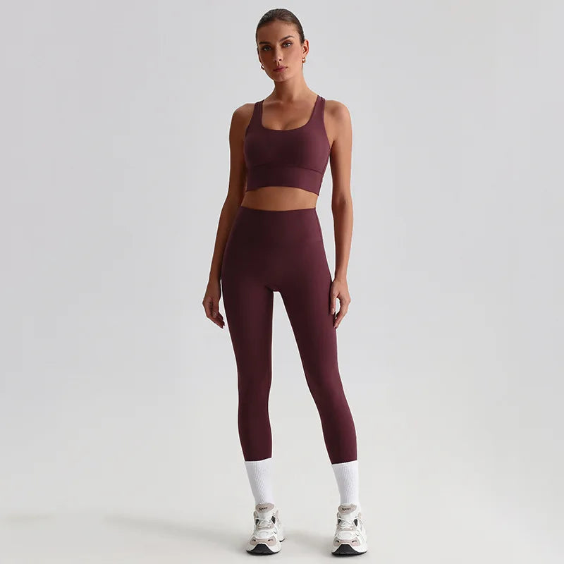Women's Gym Workout Yoga Outfit Sets Naked feel fabric Beautiful Back Bra outdoor Running Fitness Butt-lifting Yoga Pants Suit